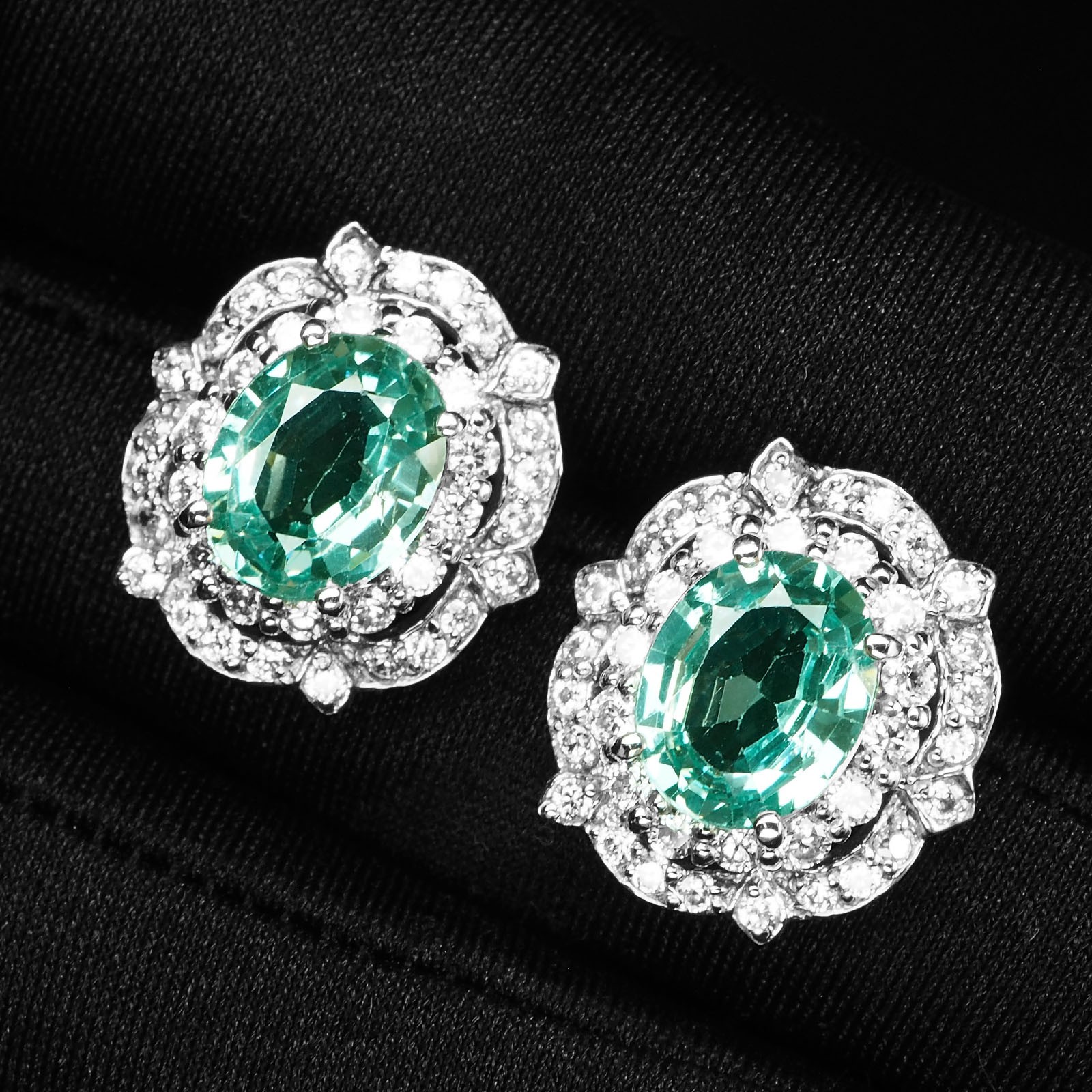 925 Sterling Silver White Gold Earrings Mint Green Paraiba Tourmaline 6.20Ct