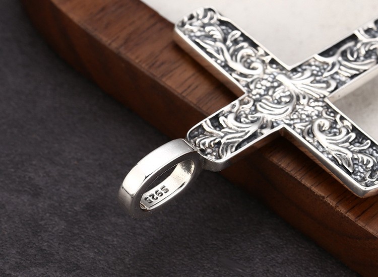 Majestic Eagle Cross Pendant Two-Tone S925 Silver Baroque Freedom Amulet for Men