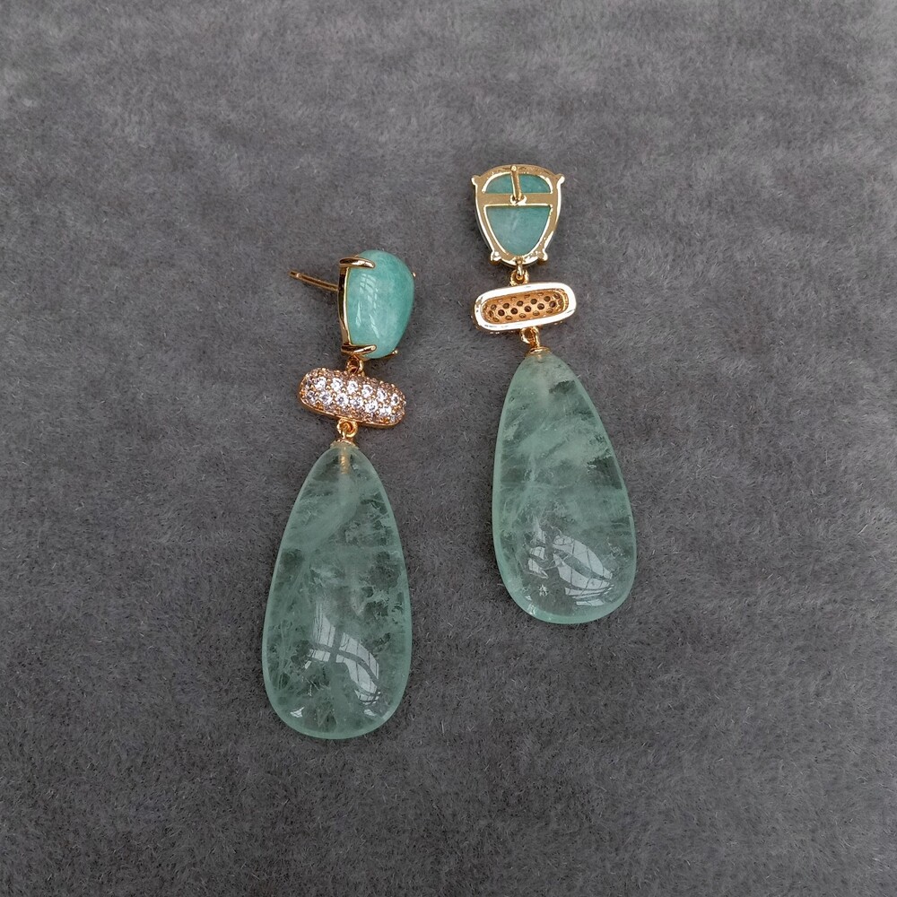 Women Earrings Fashion Green Amethyst Prasiolite Amazonite Stud Earring Jewelry