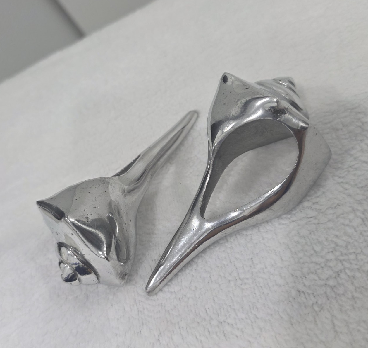 Silver Tone Metal Shell Stud Earrings Butterfly Back Closure No Stone