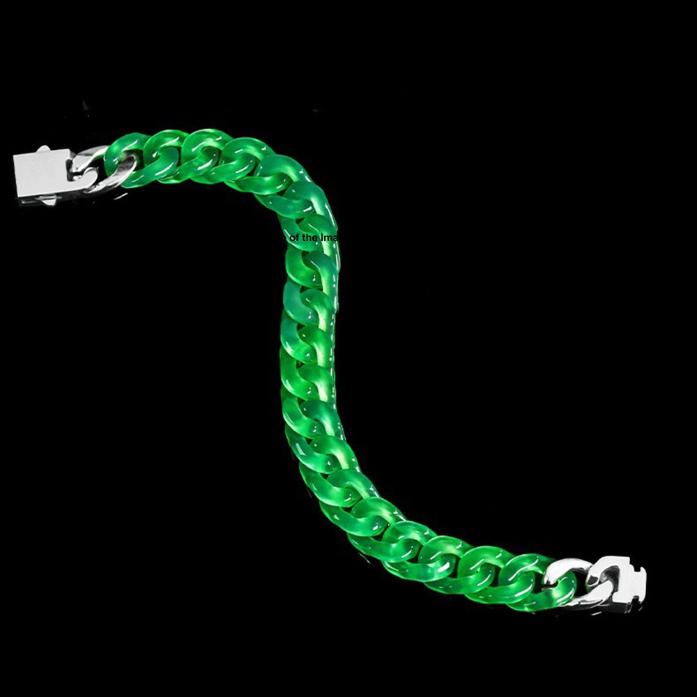 Natural Green Agate 11mm Curb Link Chain Bracelet For Women Men 15-24cm Handmade