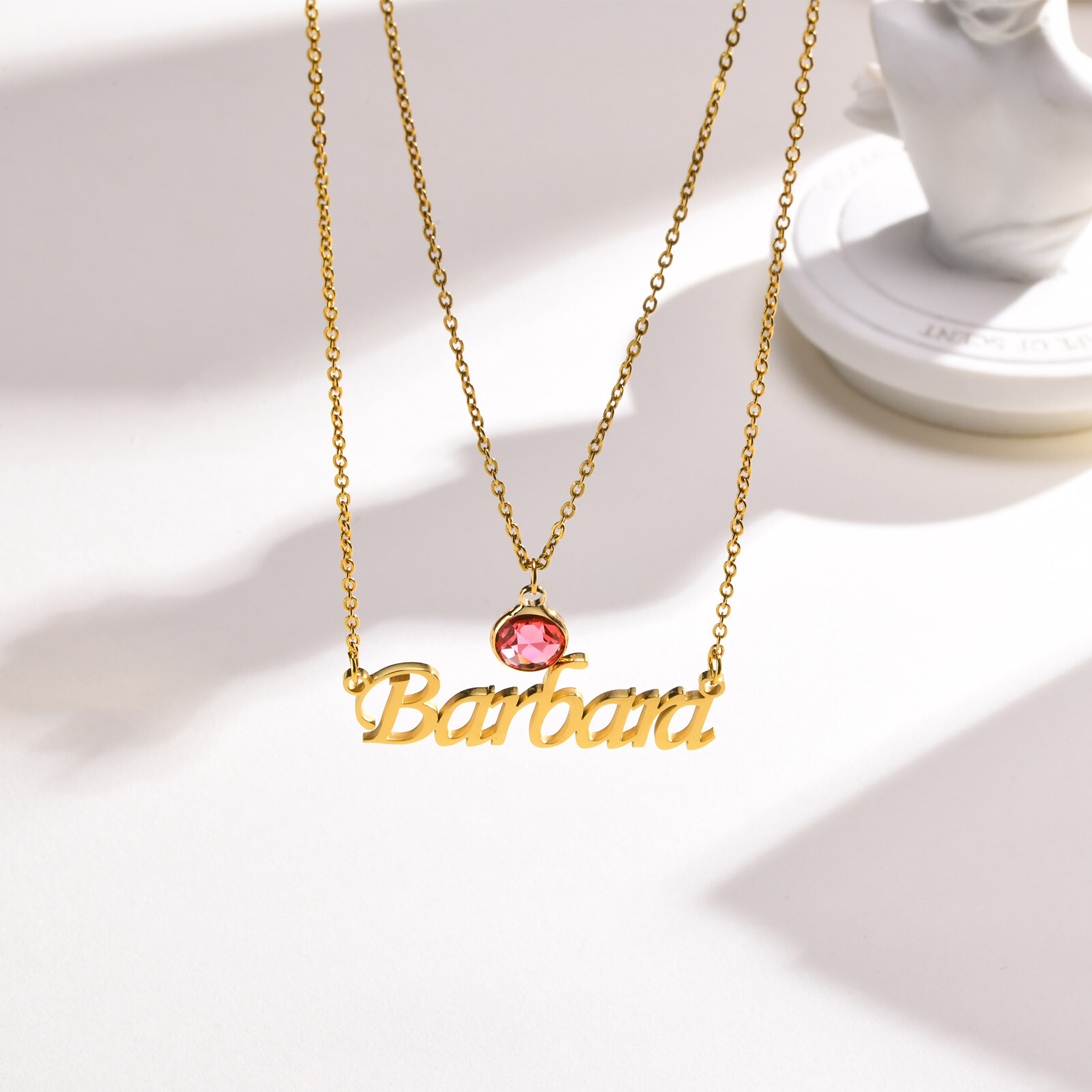 Vnox Personalized Name Necklace Custom Birthstone Pendant Stainless Steel Chain