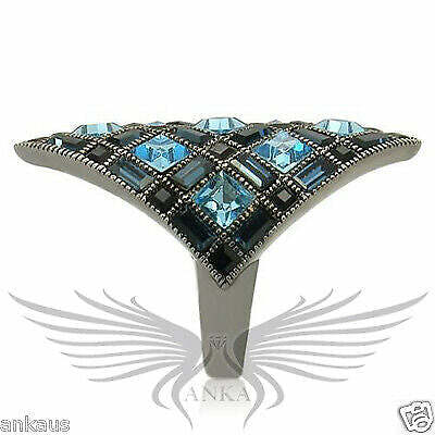 Square Top Grade Crystals Cocktail Ruthenium Fashion Ring 5 6 7 8 9 10 0W235 *