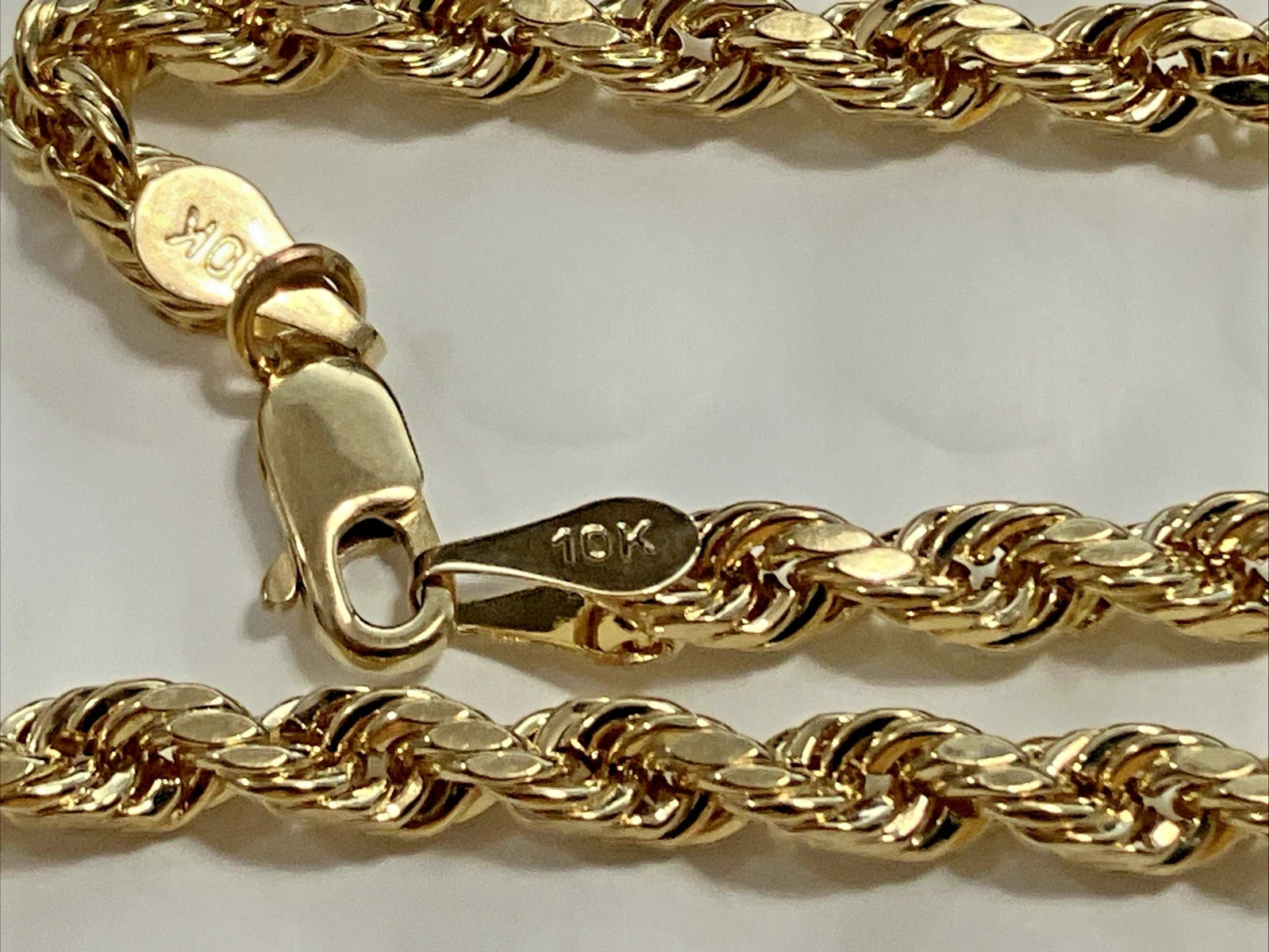 10kt Real Gold SemiSolid/Hollow Rope Necklace 6.9grams 4mm 24″ GND Brand NWT 10K
