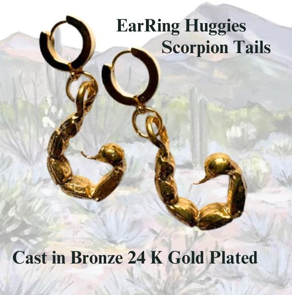 EarRings Huggies 24K GP lost wax casting a real Scorpion tail By JKL