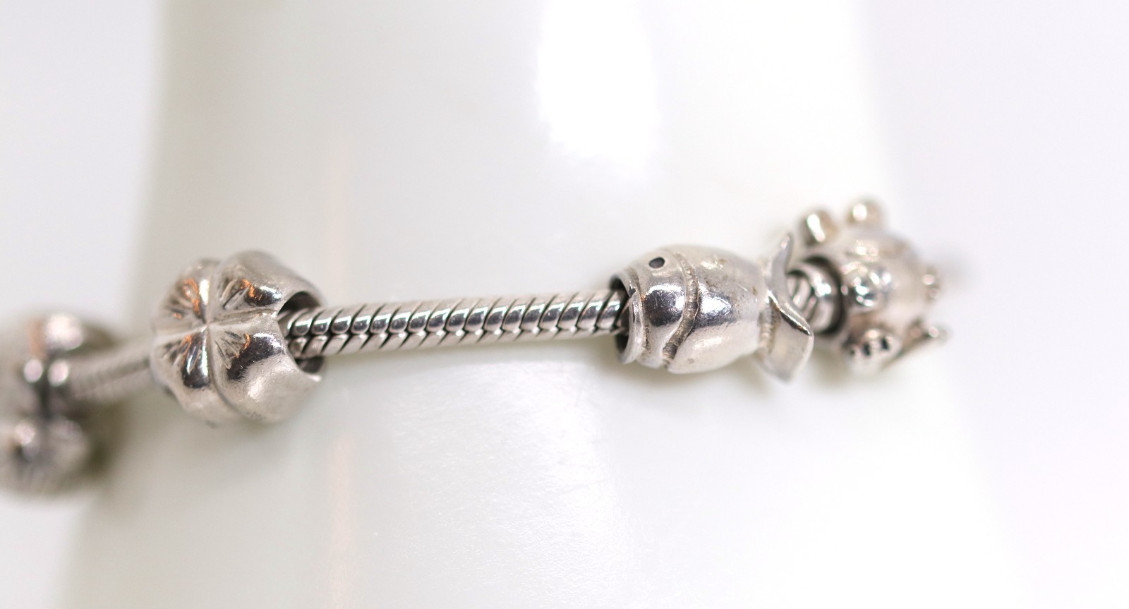 Pandora Sterling Silver Bracelet 925 + 6 Charms Shamrock Chick Fish Heart Frog