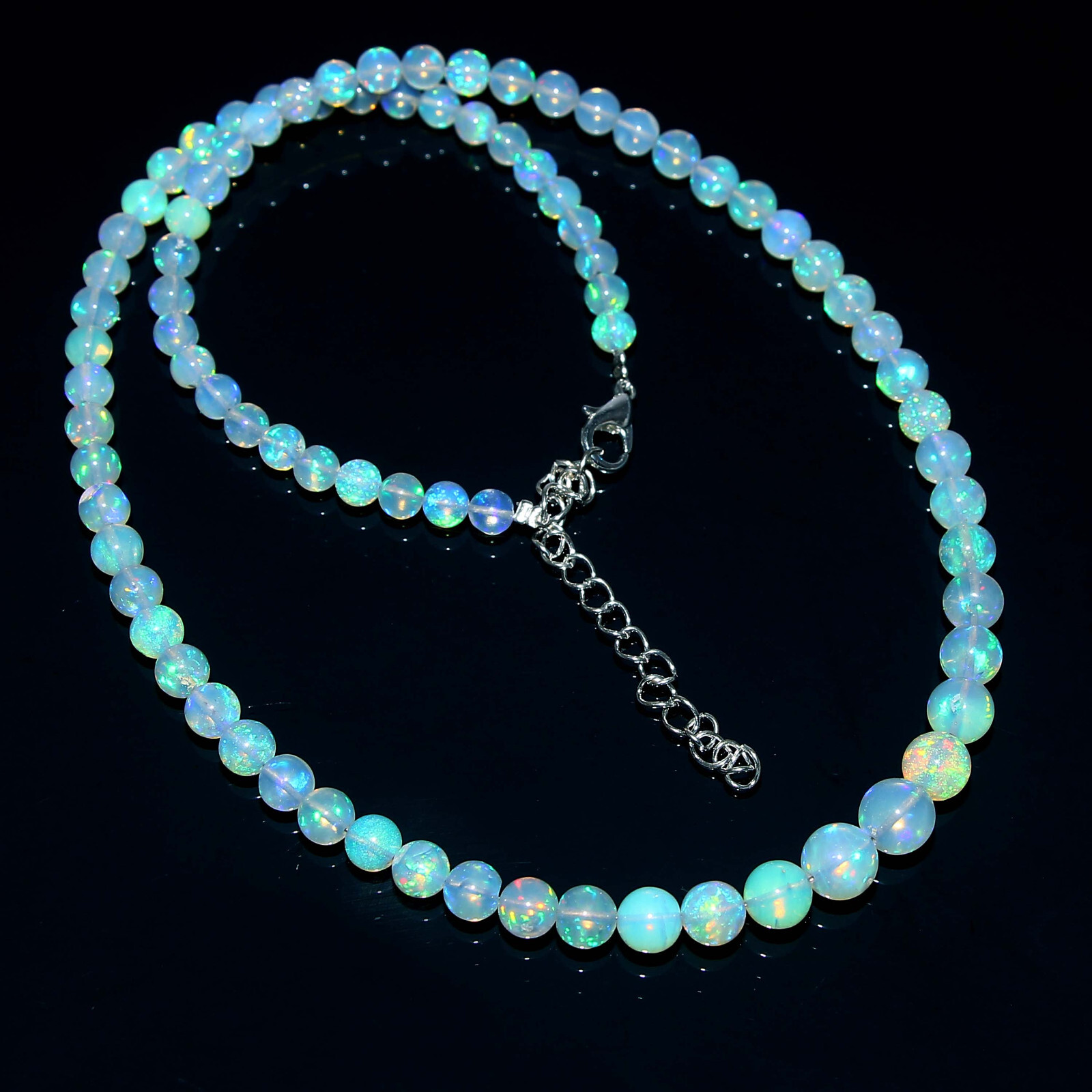 Natural Ethiopian Welo Fire Opal Balls Round Beaded Gemstone Necklace 16 Inches
