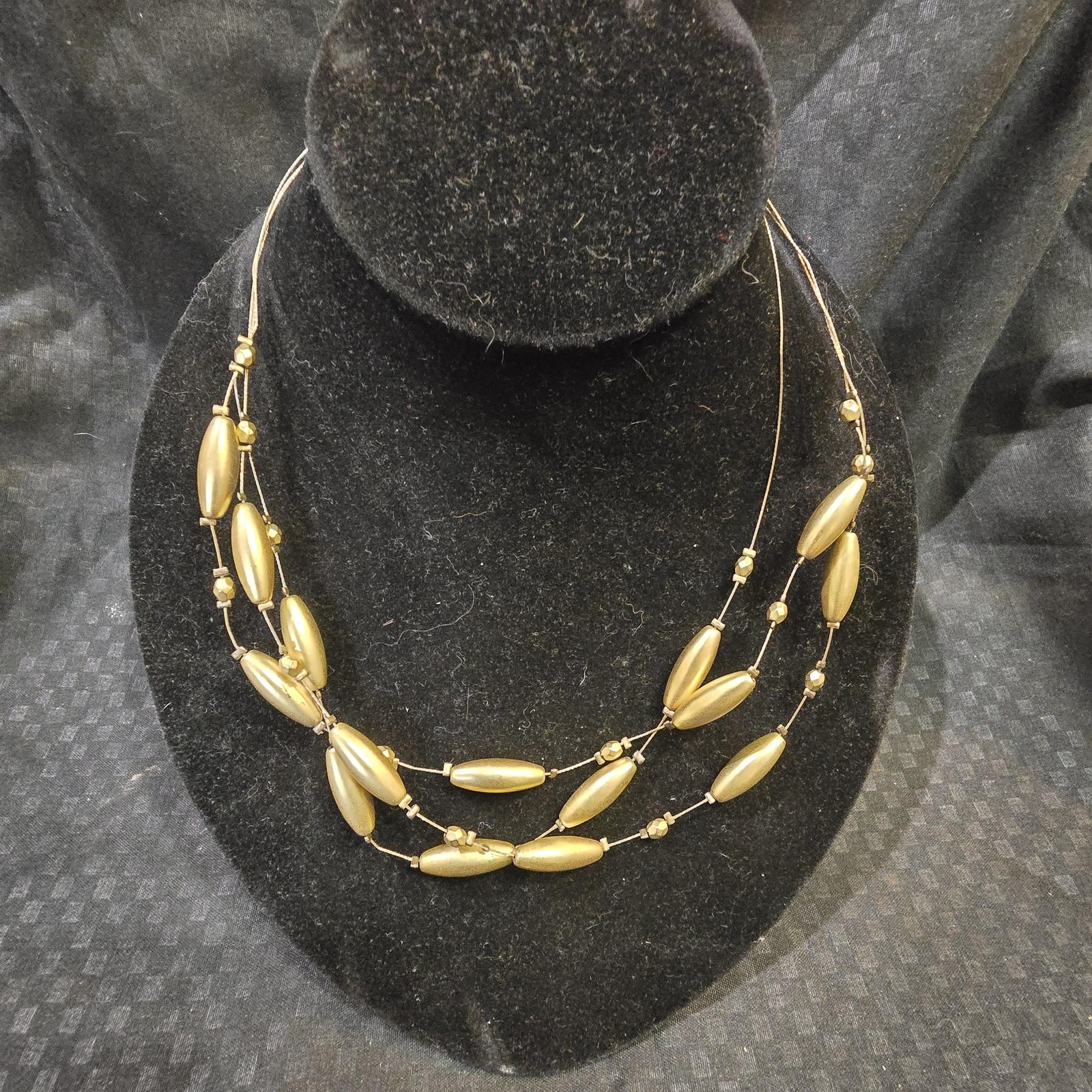 Necklace Beaded Layered Station Gold Tone Lobster Clasp Womens Multi-Strand