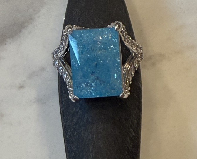 Bomb Party ring sz. 8 “Light up the night” blue lab created ice crystal