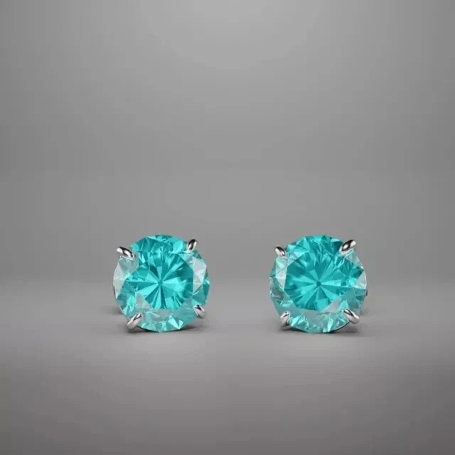 2Ct Round Cut Lab-Created Aquamarine Women’s Stud Earring 14K White Gold Plated