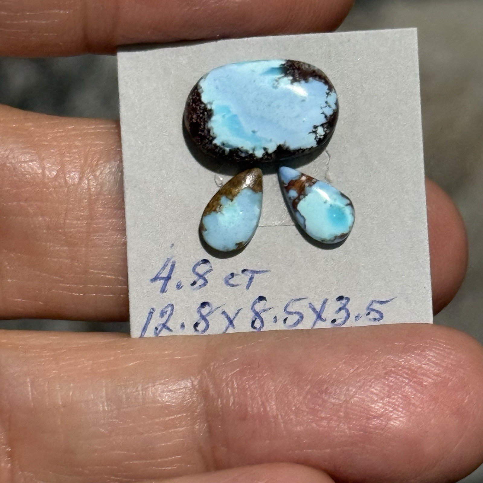 4.8ct 12.8-7.7mm 3pcs Lot Fine Golden Hill Lavender Turquoise Cabochon Gems