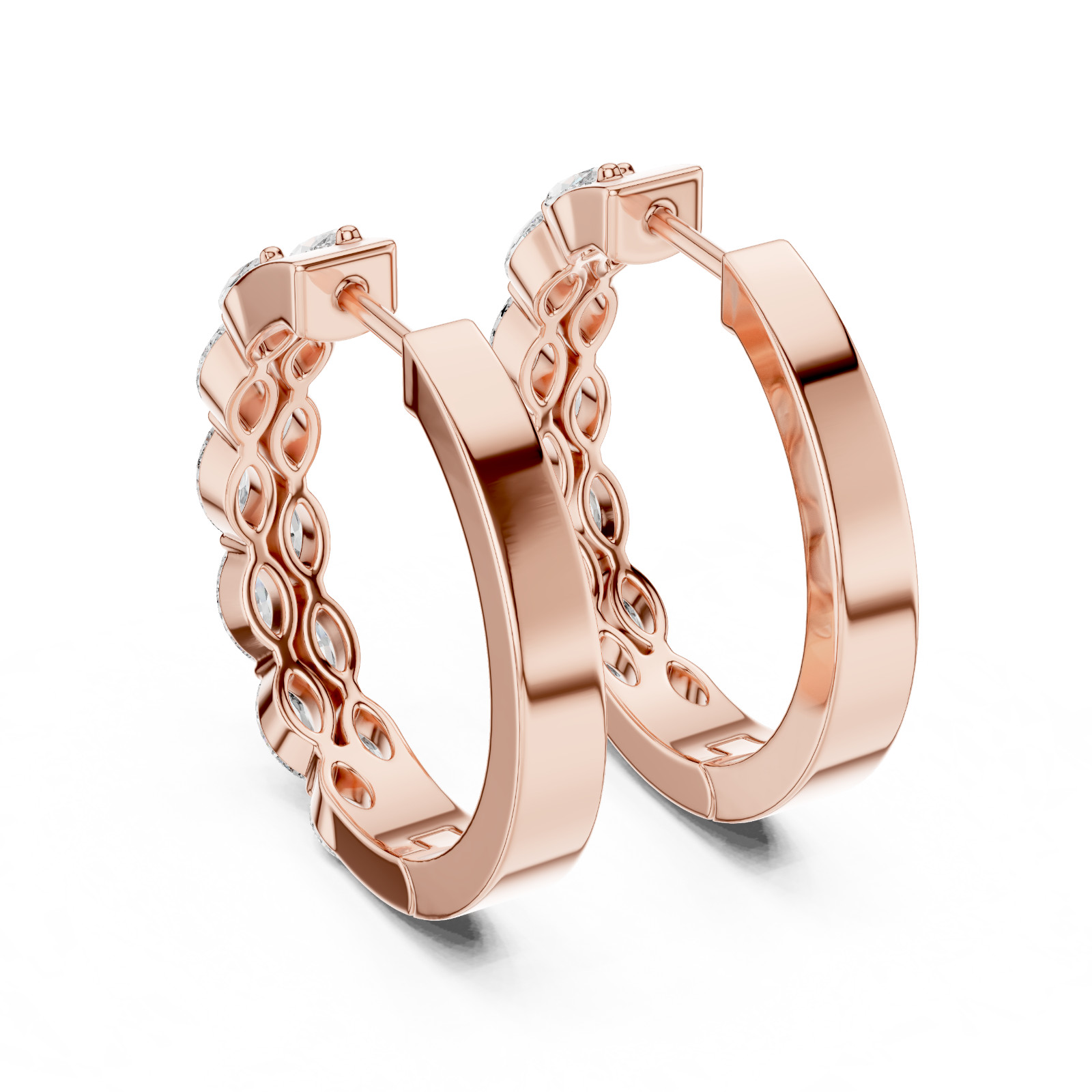 Round Certified Natural 24 Pc Diamond Designer Style Hoop Earrings 14K Gold Over