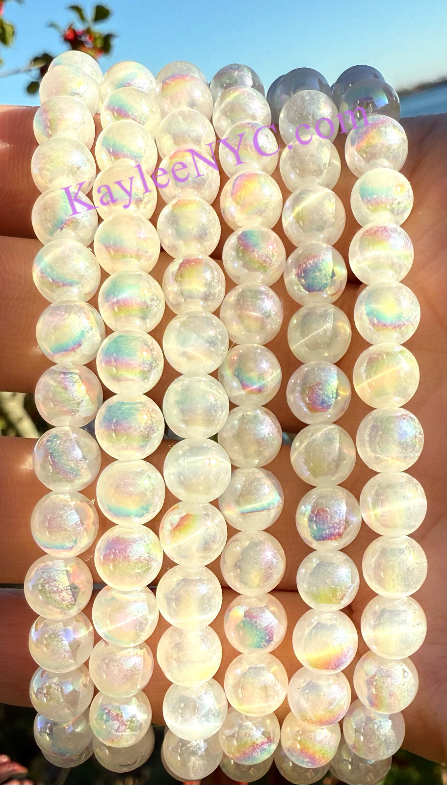 Wholesale 6 Pcs Natural Angel Aura Selenite 6mm 7.5” Crystal Stretch Bracelet
