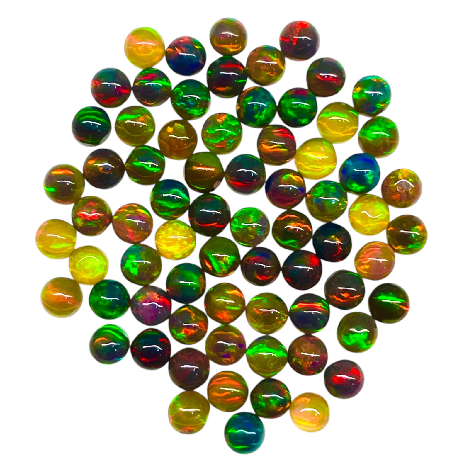 50 Pcs Natural Ethiopian Black Opal 3mm Round Flashy Loose Cabochon Gemstone Lot