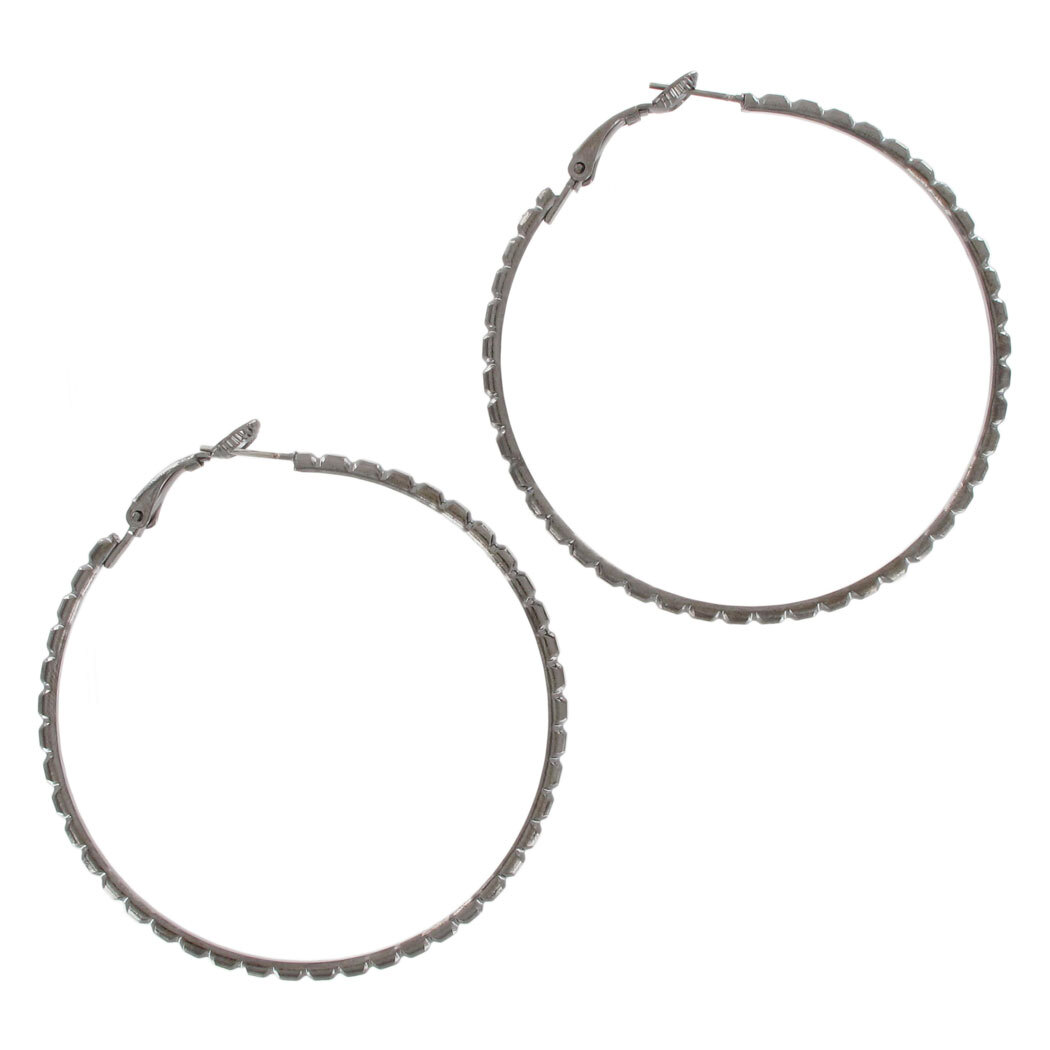 Ky & Co Gun Metal Gray Tone Big Hoop Notched Earrings Made USA 2 1/8″