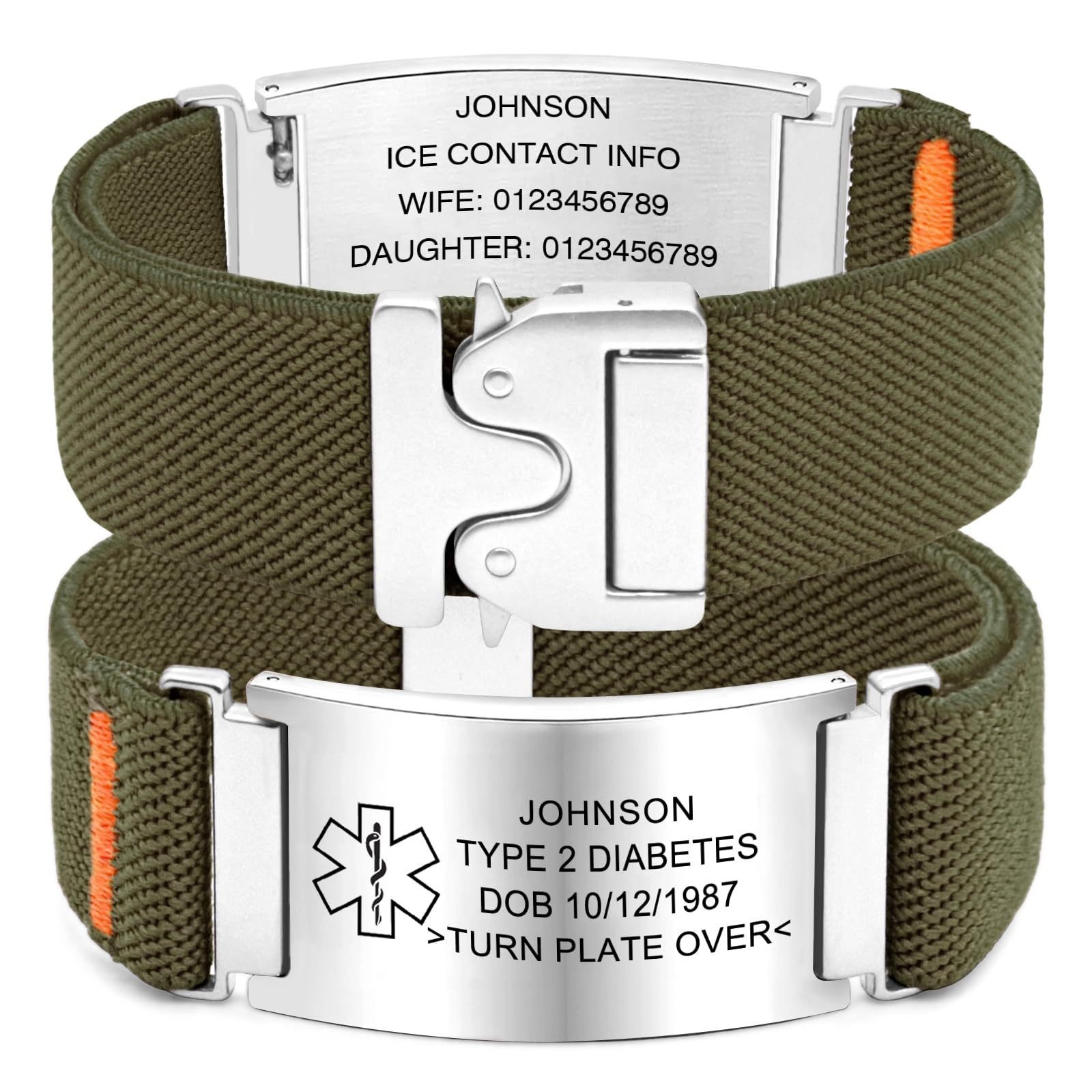 Free Engraving Medical ID Bracelet Parachute Buckle Knitted Emergency Wristband