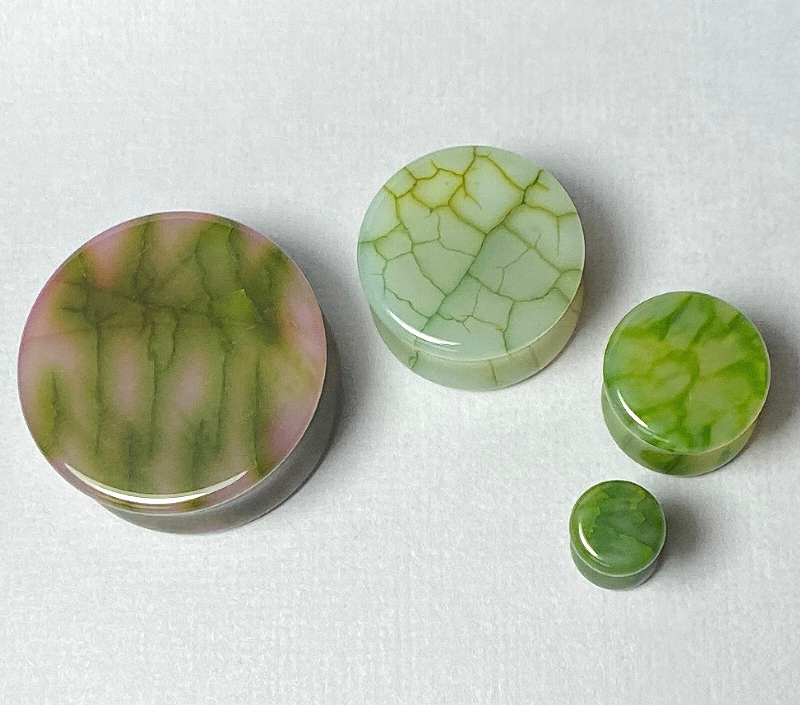 PAIR Green Dragons Vein Agate Stone Double Flare Plugs Organic Earlets Gauges