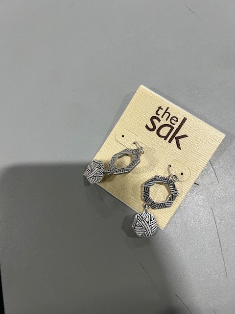 THE SAK SILVER AND BLACK DROP HEXAGON EARRINGS