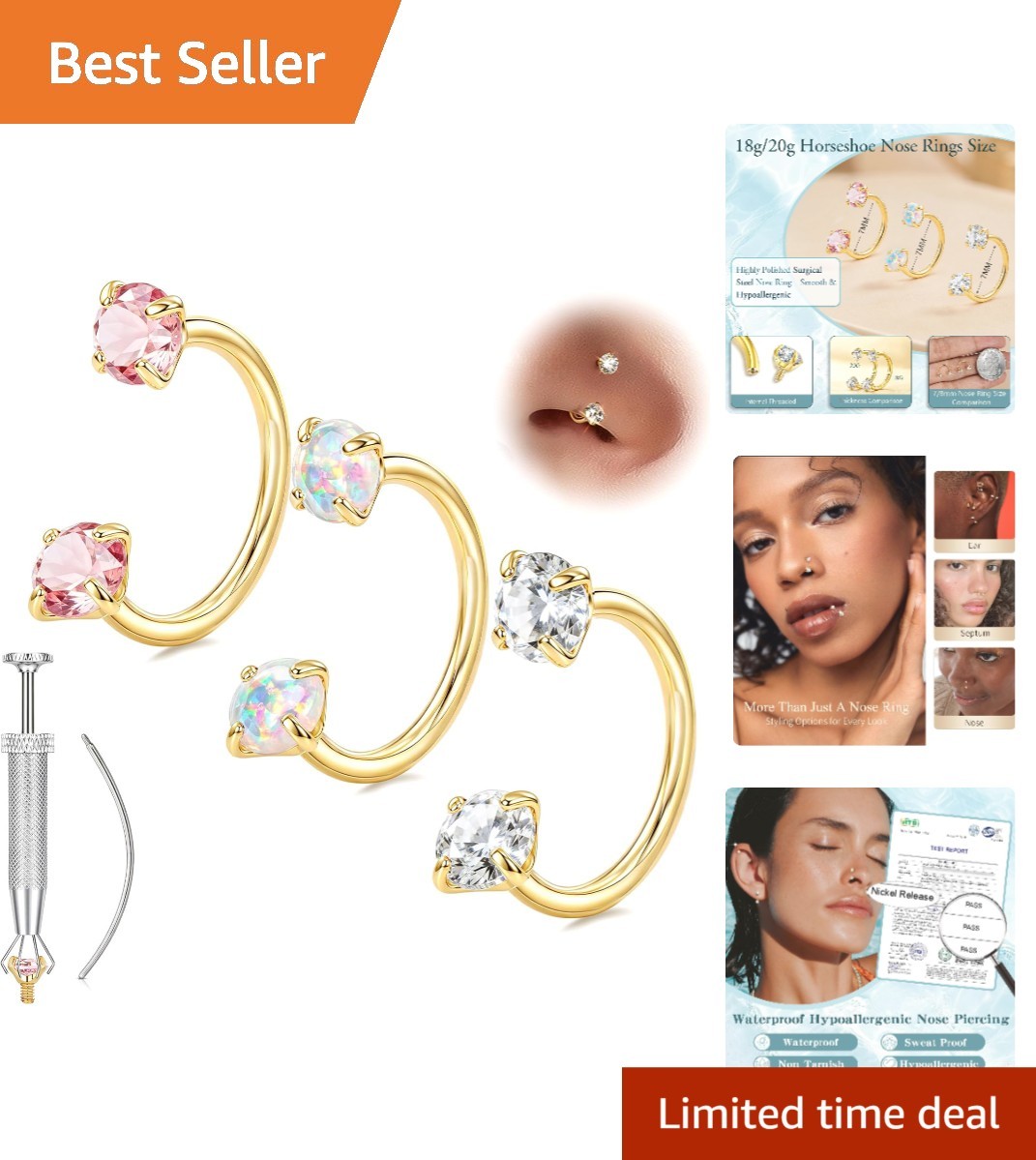 Versatile Horseshoe Nose Rings for Septum, Nostril & Cartilage – Easy Change