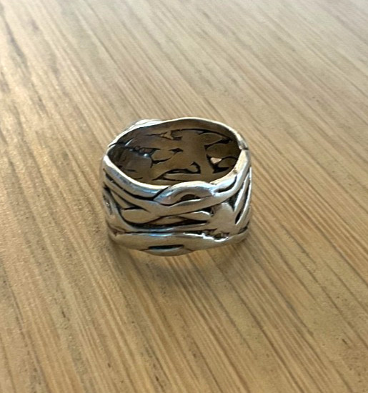 Vintage 925 Sterling Silver Woven Statement Ring White Mother of Pearl Sz 10.5