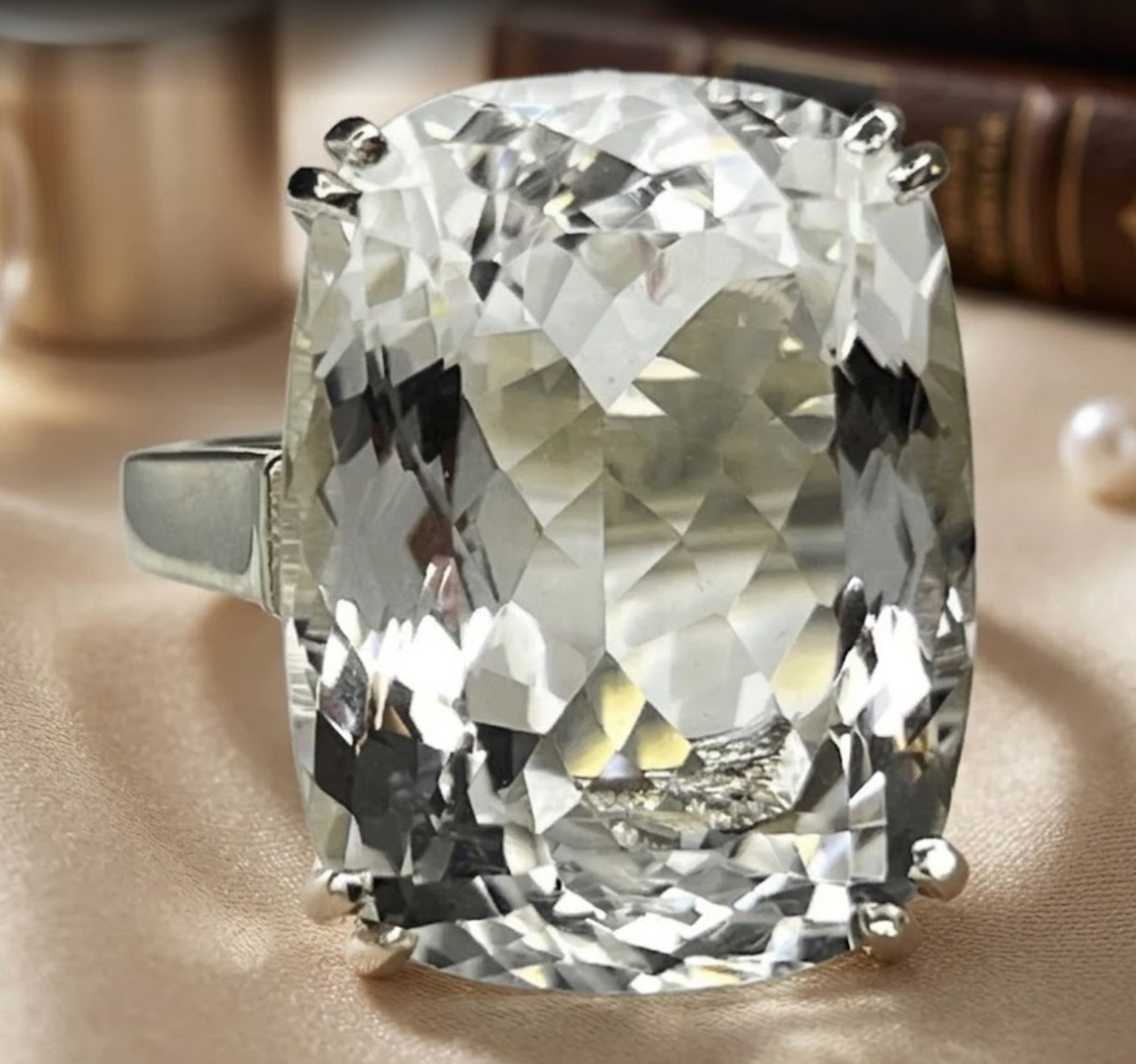 925 Silver, Amazing White Diamond Solitaire Ring, HUGE 38 Ct Certified Treated