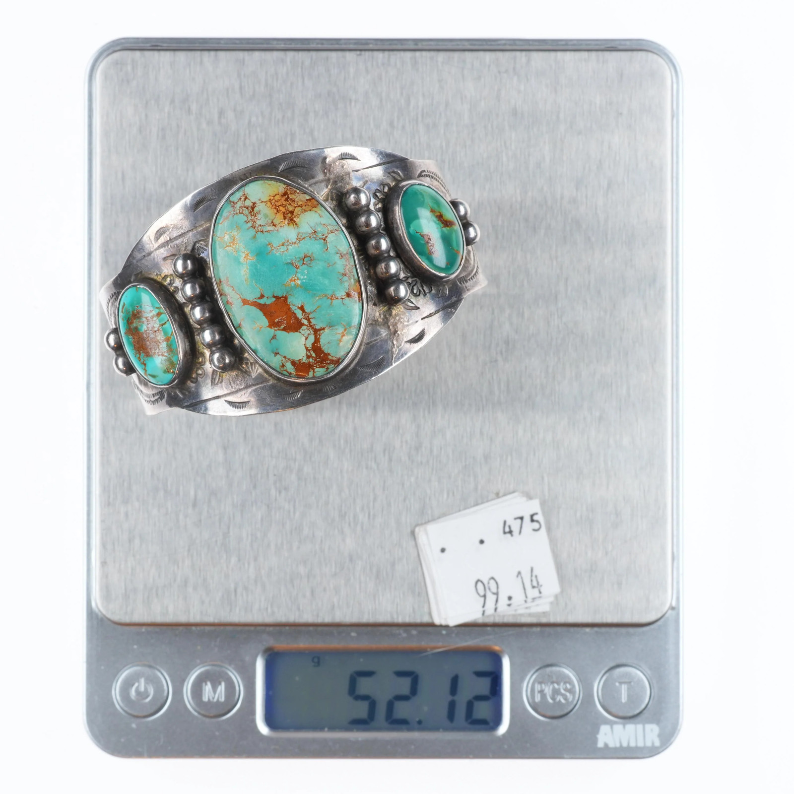 6.3″ 1950’s Vintage sterling silver Fred Harvey Royston turquoise cuff bracelet