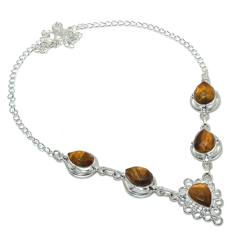 Tiger’s Eye Gemstone Handmade 925 Sterling Silver Jewelry Necklace Sz 18″