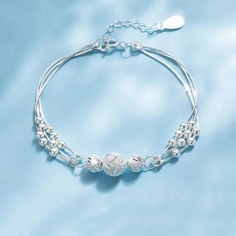 6PCS 925 Sterling Silver Rhinestone Bracelets Women Korean Jewelry Set