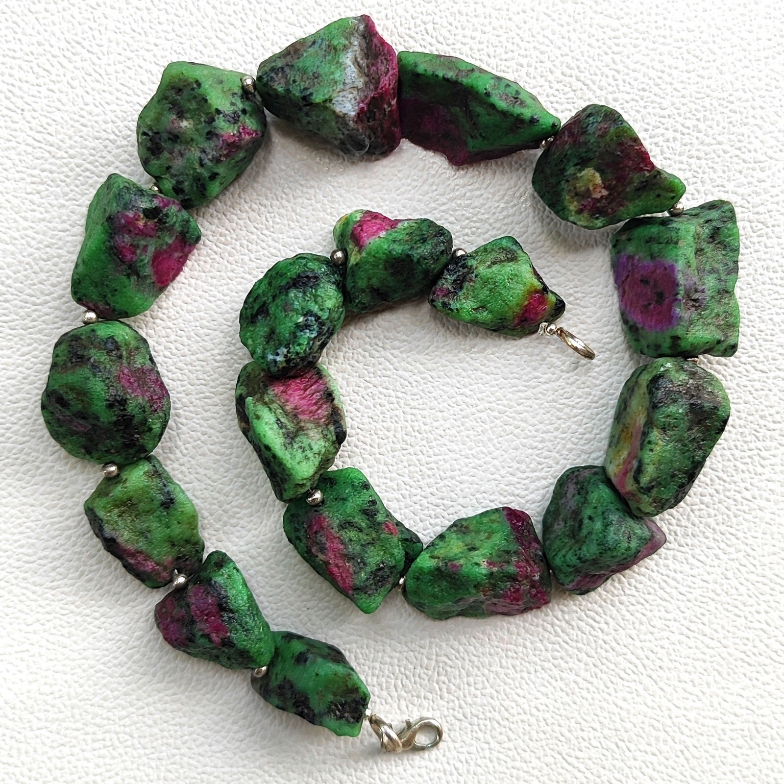 Unpolished Ruby Zoisite Nugget Beads Necklace 18″ India Gems 20-26mm Rough Stone