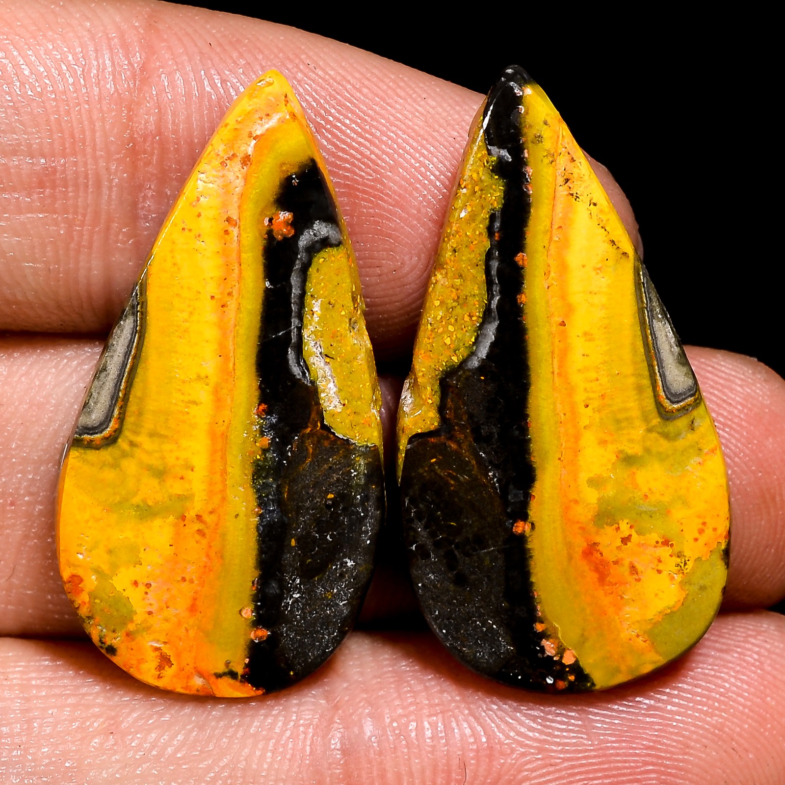 Indonesian Bumble Bee Jasper Pair Pear Shape Gemstone 30.25 Ct 15x29x3 mm lp-158