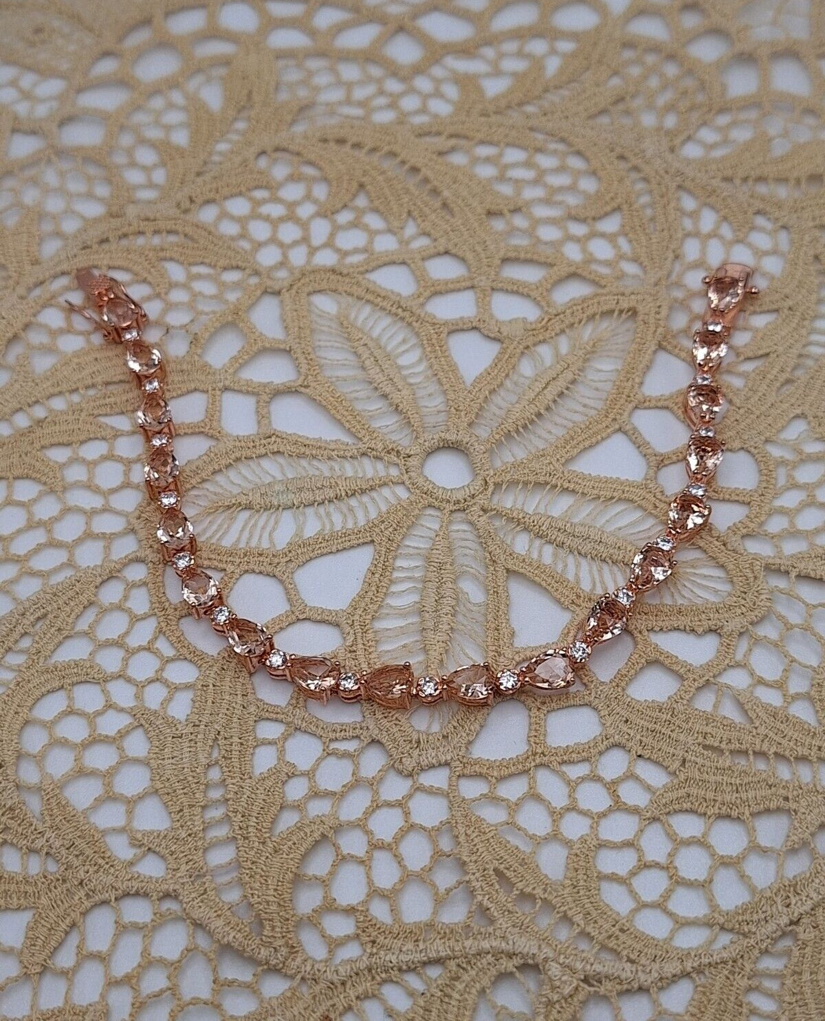 14.10ct Morganite Pear Cut Tennis Bracelet & Rose Gold Vermeil & Sterling Silver