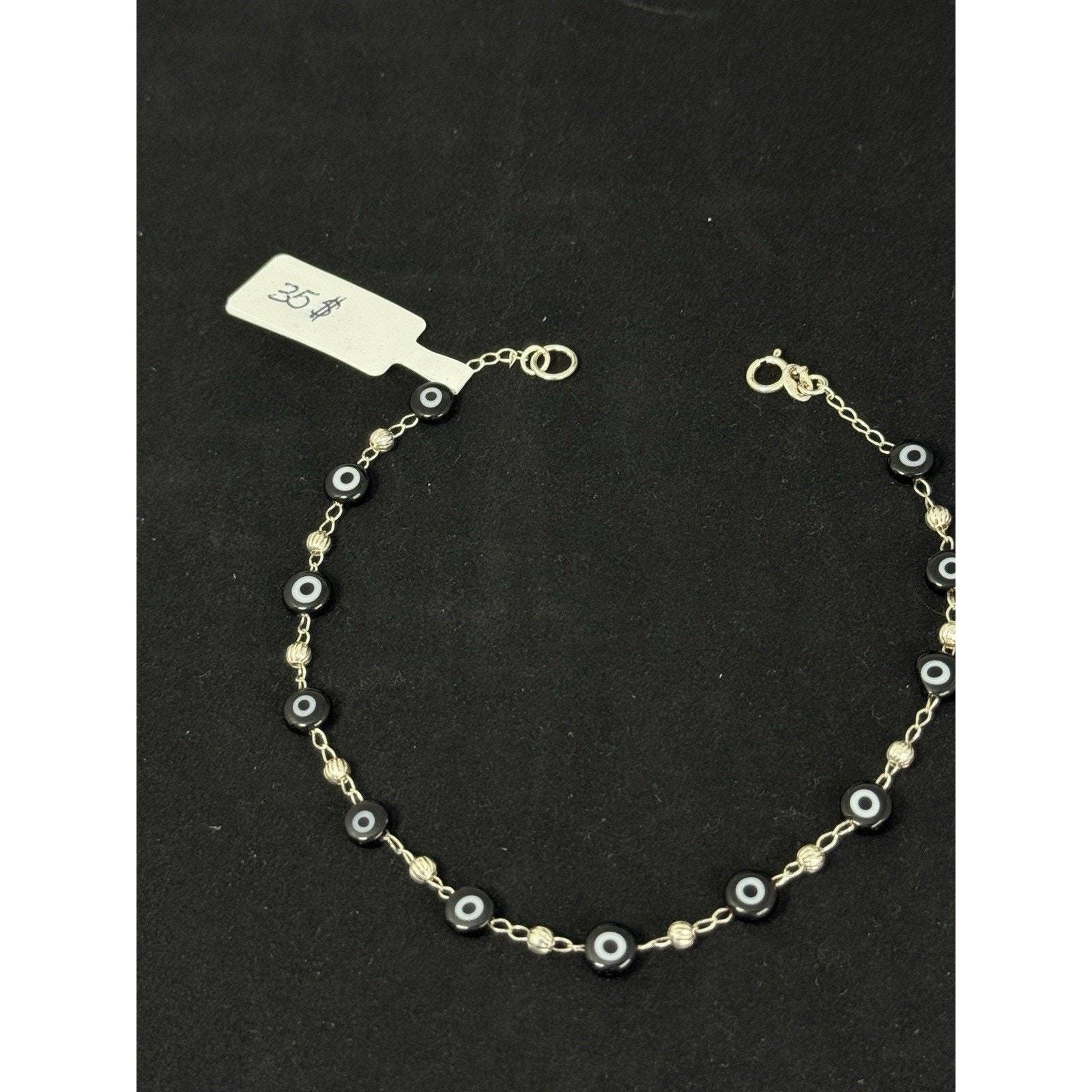 Tobillera De Plata 925 Con 12 Ojos Turcos Color negros Silver 925 – 9 Inch