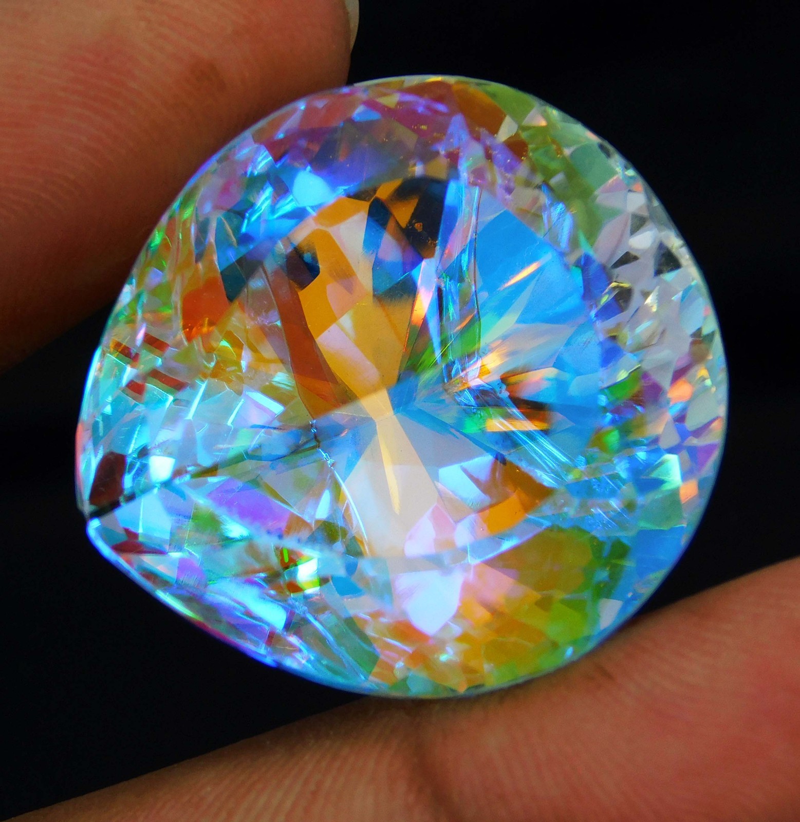 Certified Natural Mystic Topaz 74.95 Ct Pear Cut Brazilian Rainbow Loose Gem