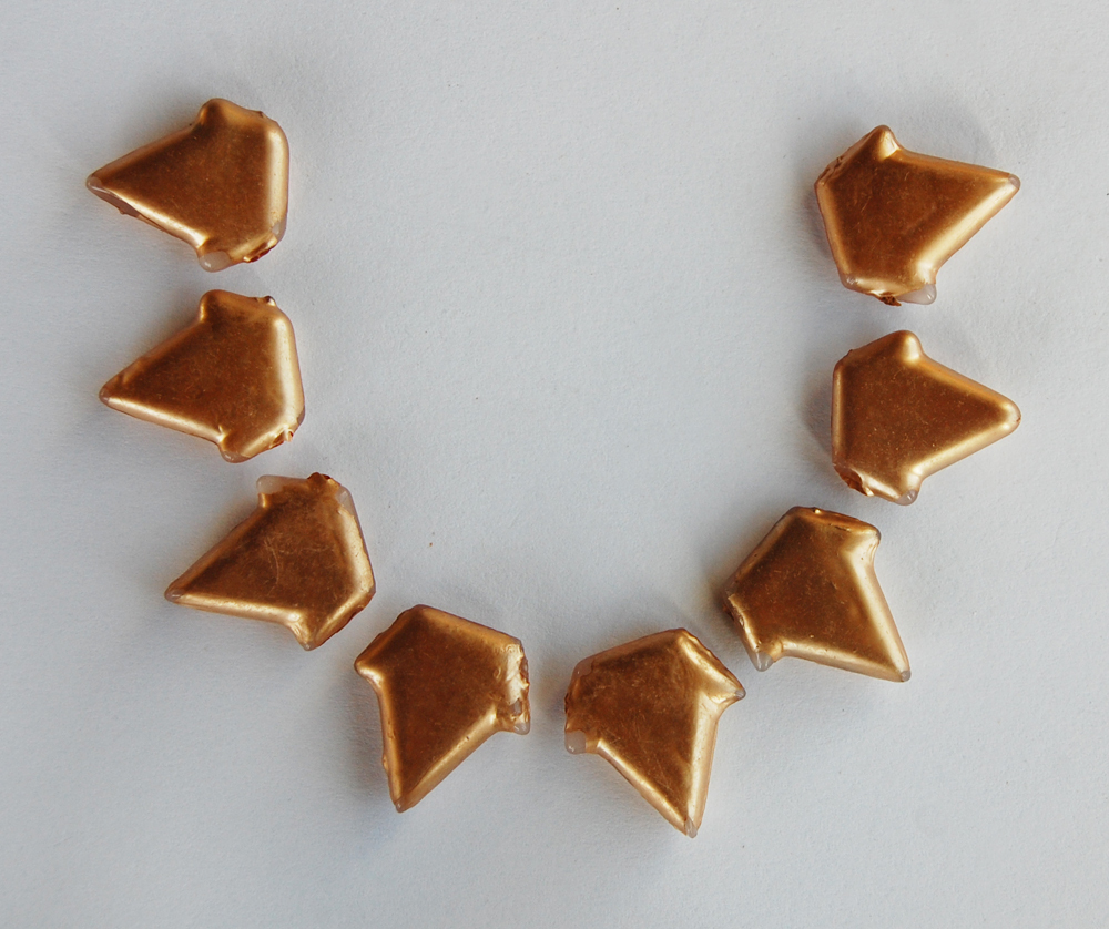 VINTAGE ANTIQUE SHIELD PENTAGON GOLD PAINTED BEADS • NEEDS TLC • ART DECOS 1940s