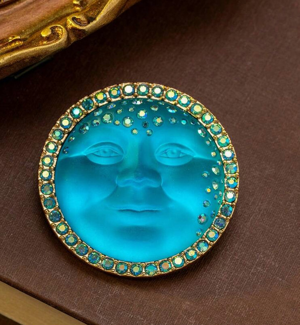 Moon face crystal pin brooches