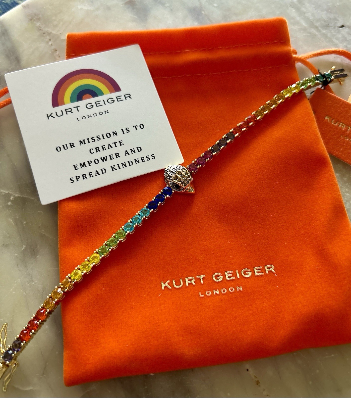 Kurt Geiger Multicolor Tennis Bracelet Crystal Stones Prong Setting