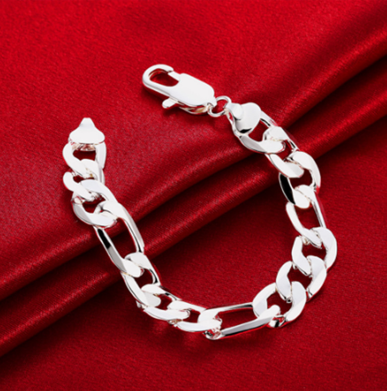 8″ Mens 925 Sterling Silver 12mm Figaro Cuban Flat Link Chain Bracelet #BL429