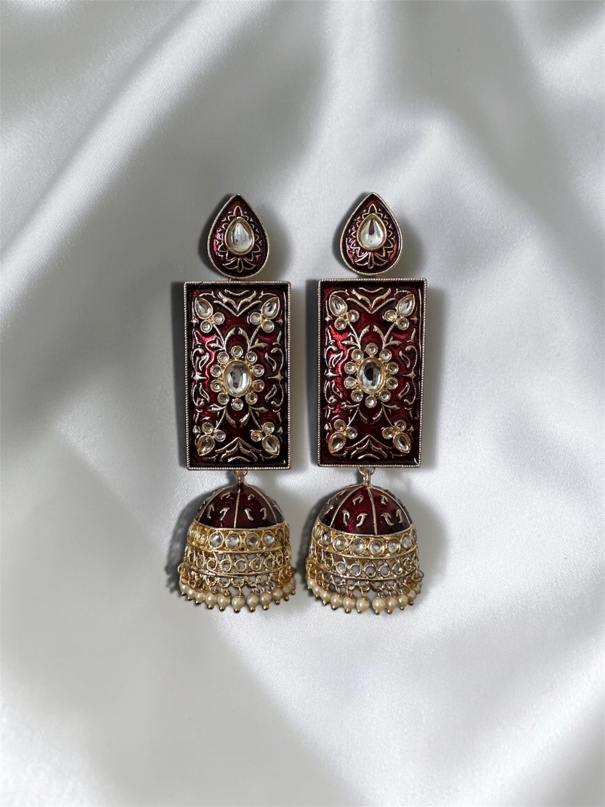 Maroon Kundan Jhumka
