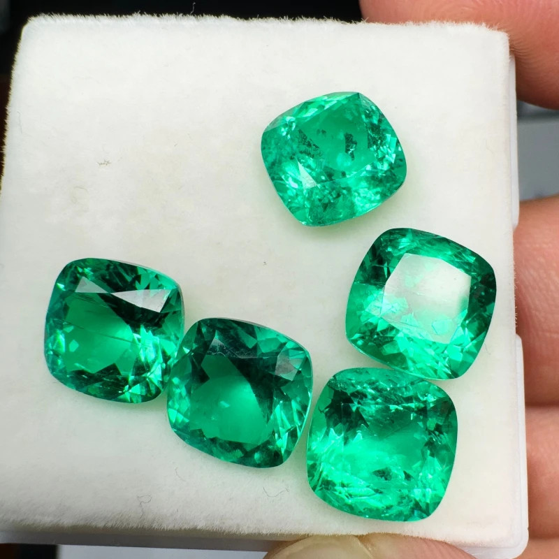 AGL Lab Grown Cushion Colombian Emerald Stone with Inclusions for Jewelry Making