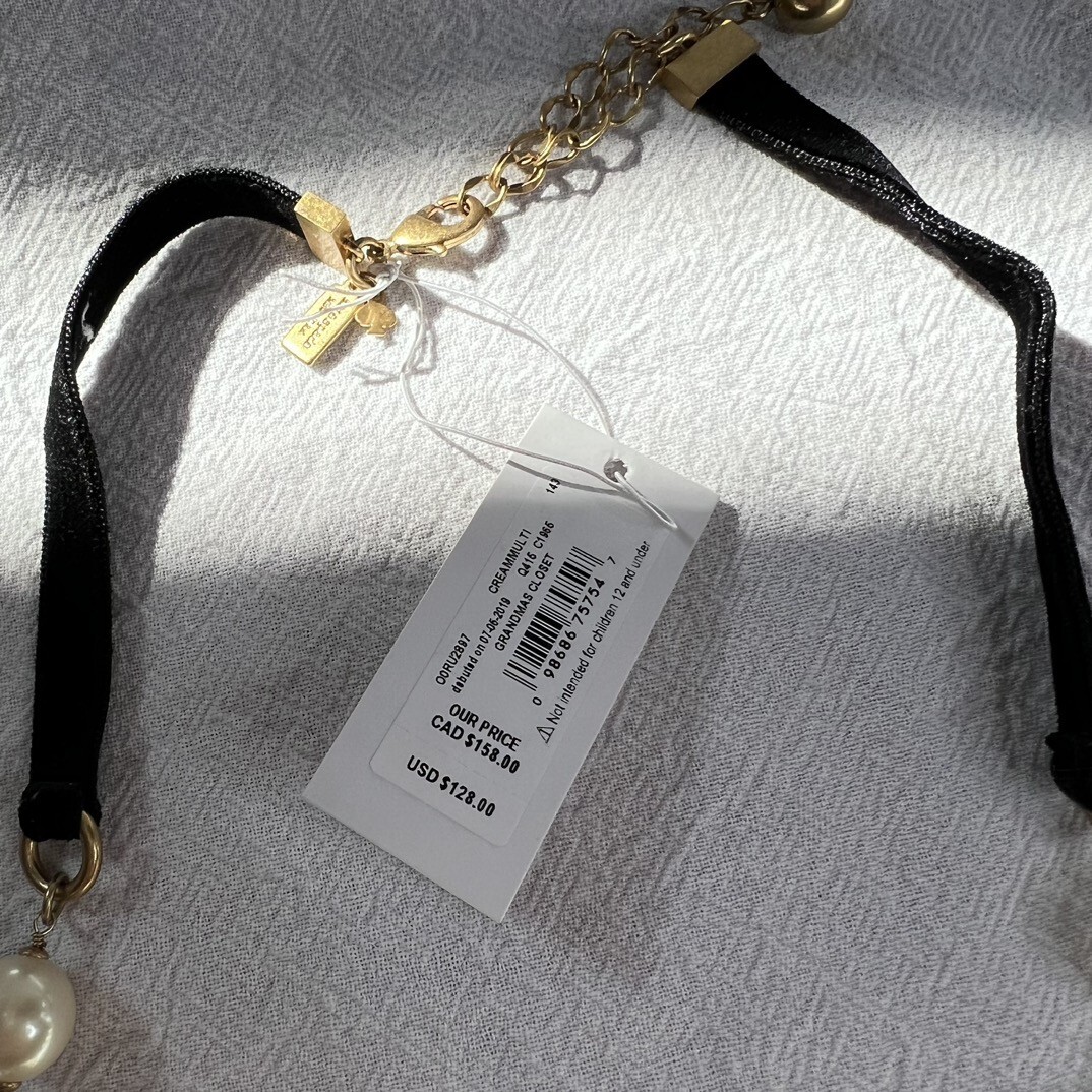 KATE SPADE NEW YORK GRANDMAS CLOSET PEARL WITH BLACK VELVET RIBBON NECKLACE
