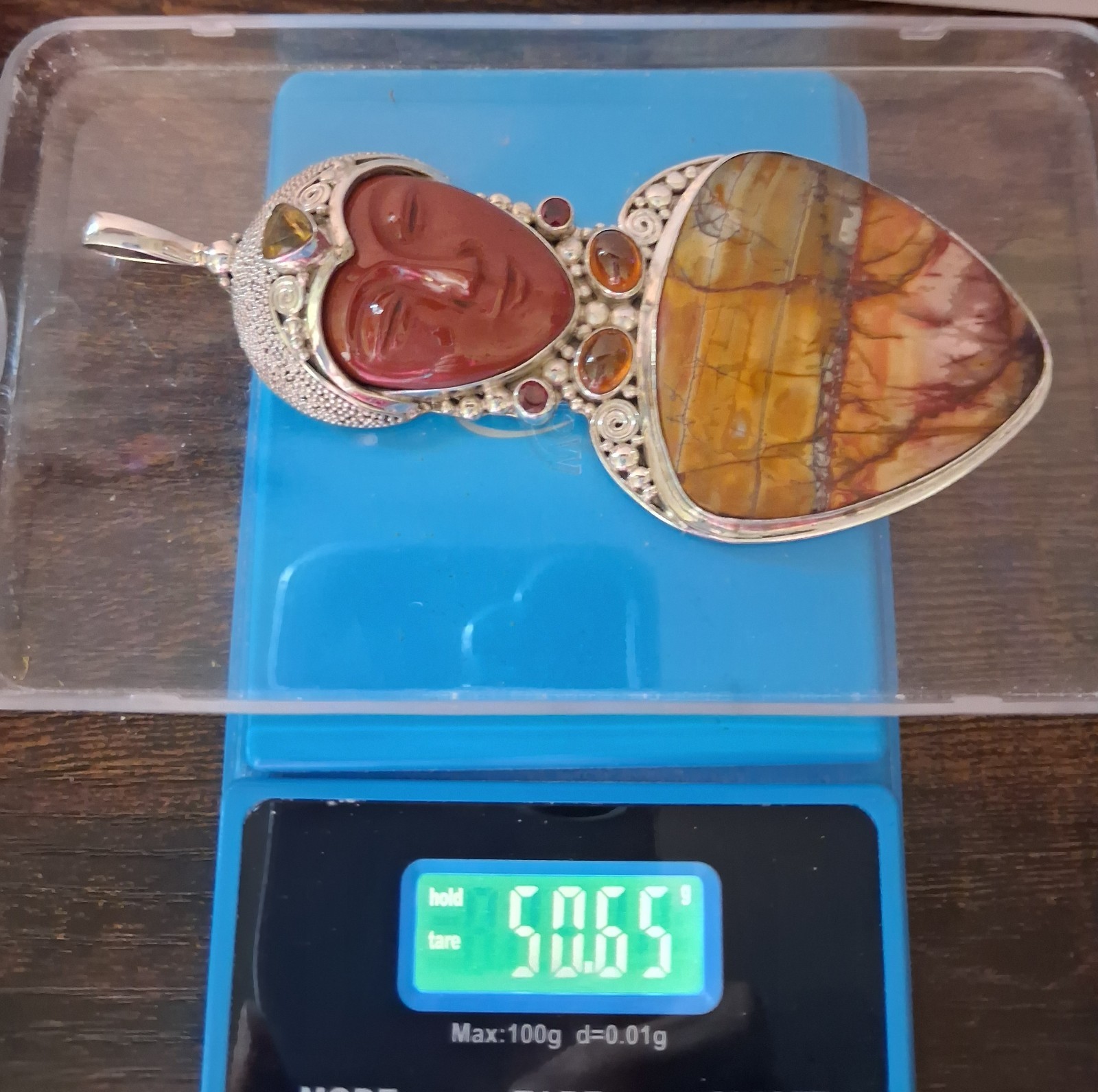 Sajen 50g Red Creek Jasper & Multi Gemstone Bali Goddess Sterling Silver Pendant