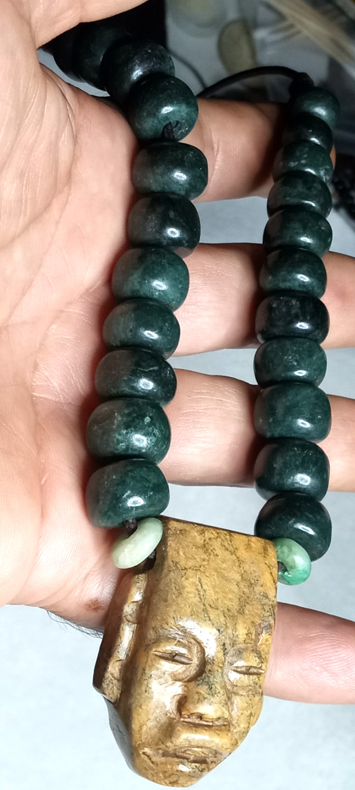Toltec Modern Precolombia Mask With Guatemala Beads Neckalce.