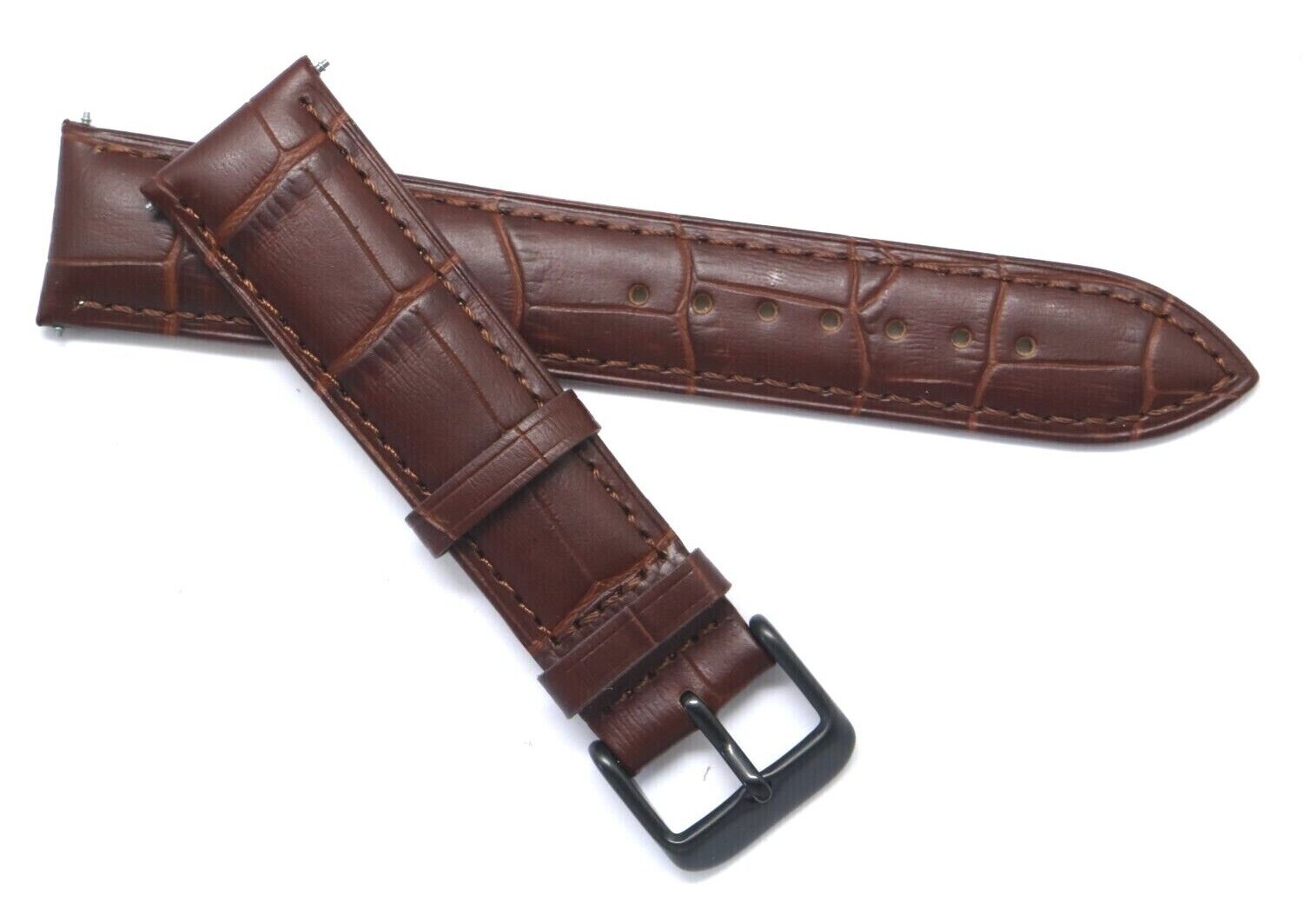 20mm Brown Croco Embossed Leather Unisex Watch Band Strap Black Tone Buckle