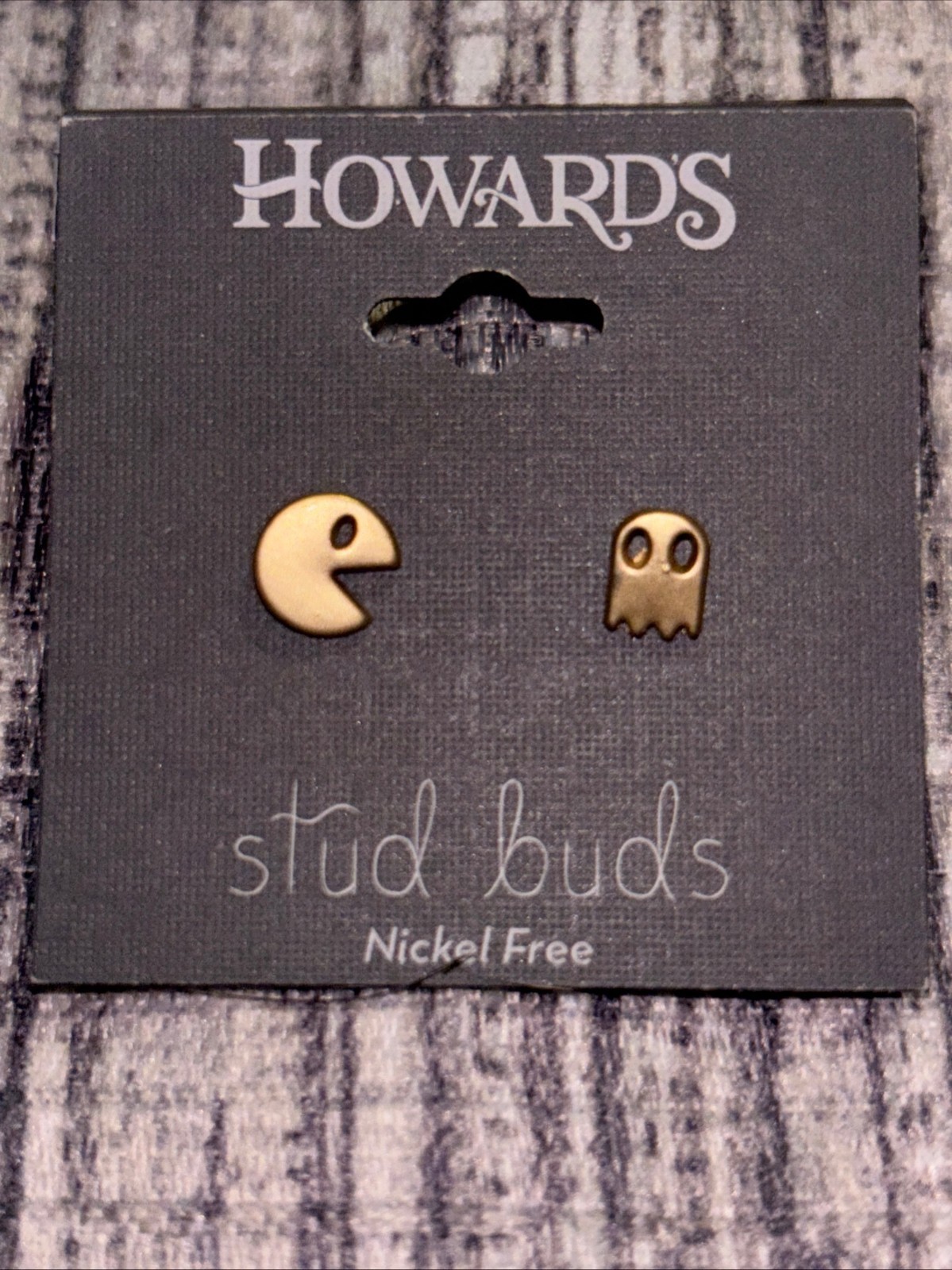 Pac-Man Stud Earrings New on Card Howard’s Nickel Free Unisex Pac-Man & Ghost