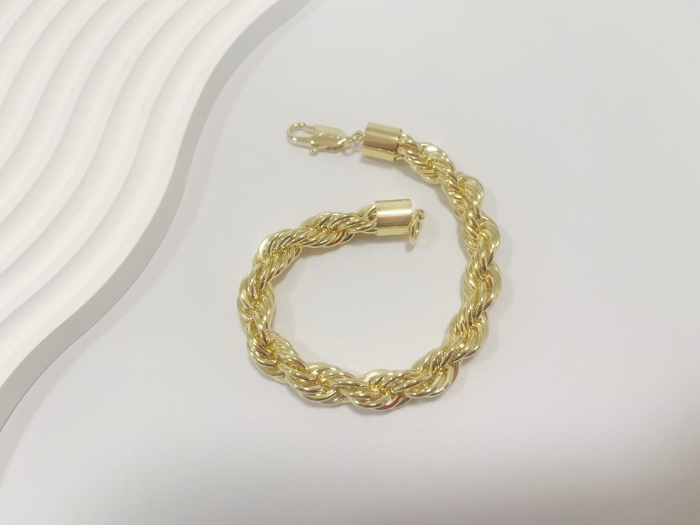 10K Yellow Gold 10mm Diamond Cut Rope Chain Bracelet Men Women 7.5″ 8″ 8.5″ 9″