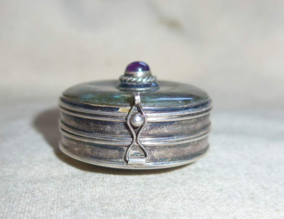 RARE vtg Sterling Silver Labradorite & Amethyst Pill Box Pendant 36g