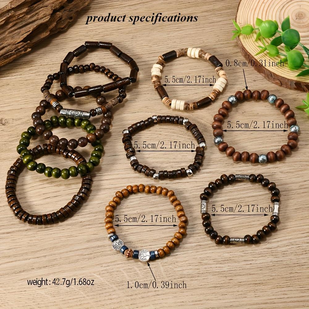 10pcs Boho Ethnic Beaded Bracelets Men Vintage Tree Charm Wood Gift Jewelry