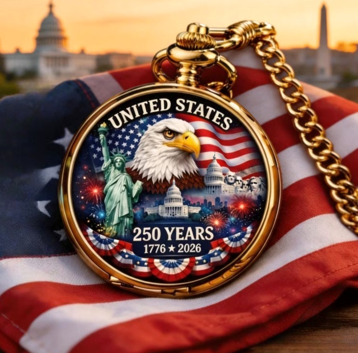 American 250Th Anniversary White Eagle Statue of Liberty Pocket Watch Gift New