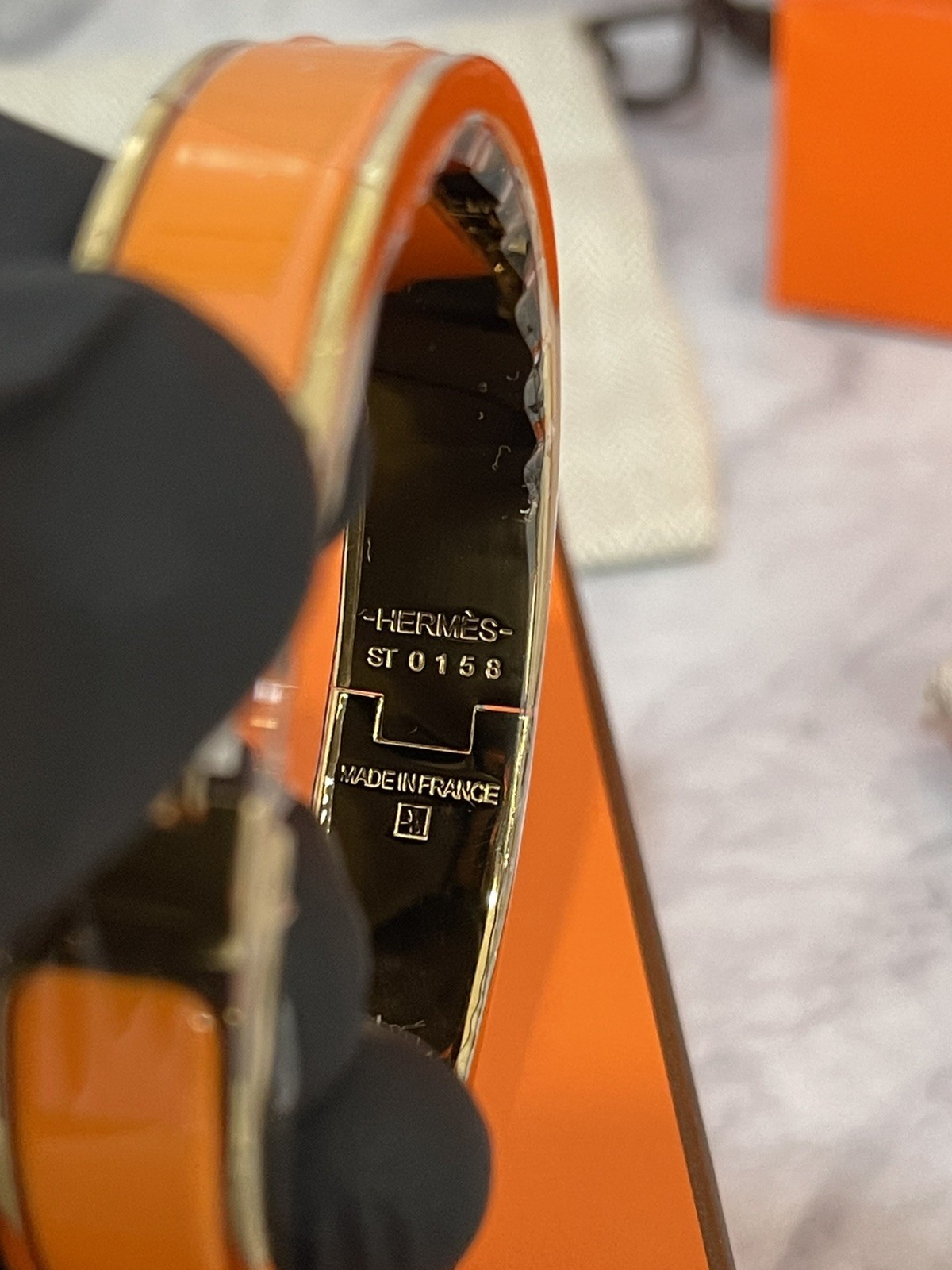Hermes H Clic Clac H Bracelet GM – Orange Enamel & Gold-Plated | New in Box