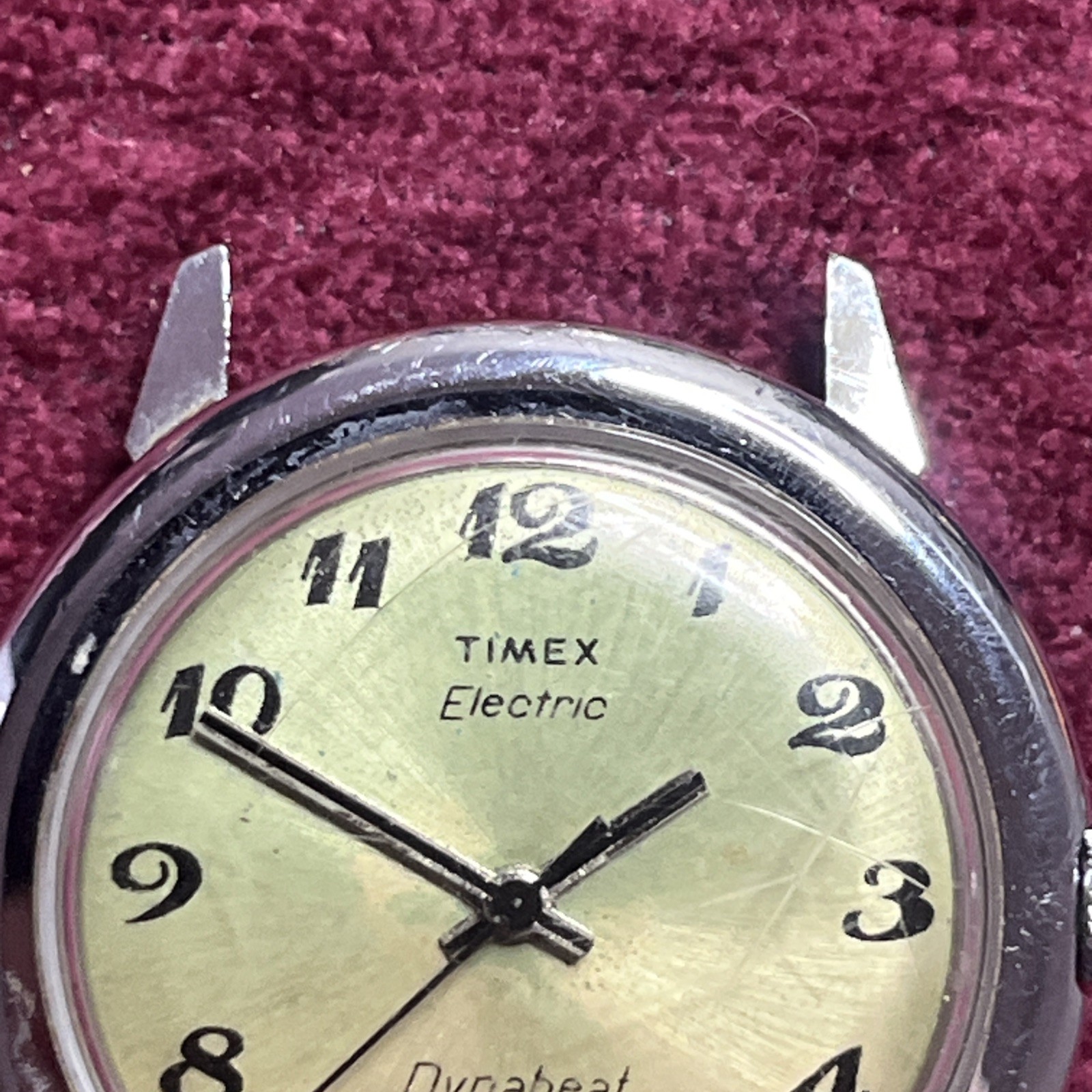 Vintage Timex 37mm Electric Dynabeat Watch Silver Tone Nice Patina